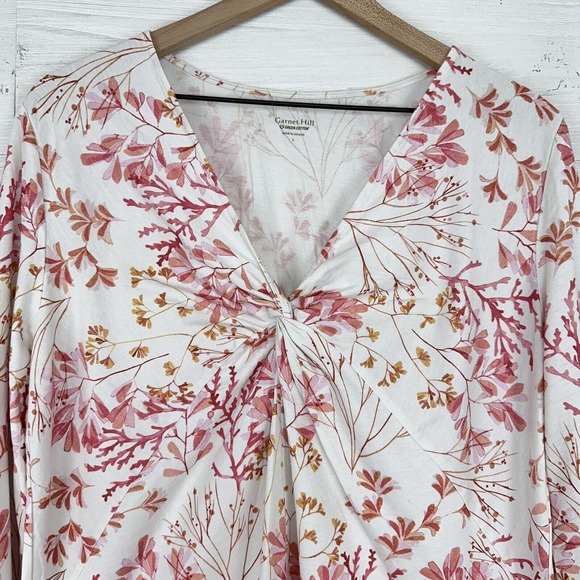 Garnet Hill 2 pc Pajama Set Shirt & Shorts Women Large Pink Floral Cotton Tencel - Picture 3 of 15